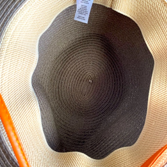 Mersea Beige Straw Floppy Hat w/ Orange Band and Adjustable Tie EUC - Picture 6 of 9